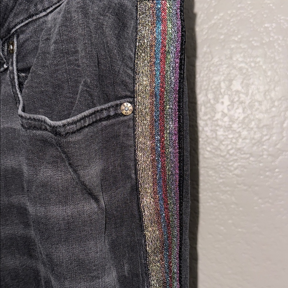 Vigoss Black Denim Marley Mid Rise Skinny Glitter Sides - Excellent Condition